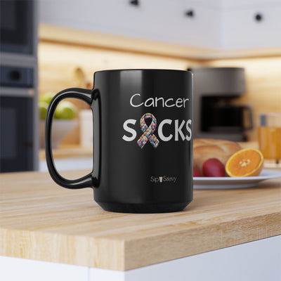 Inspirational Black Coffee Mug Cancer Sucks  - "No Matter the COLOR" - Perfect for Dreamers & Creatives