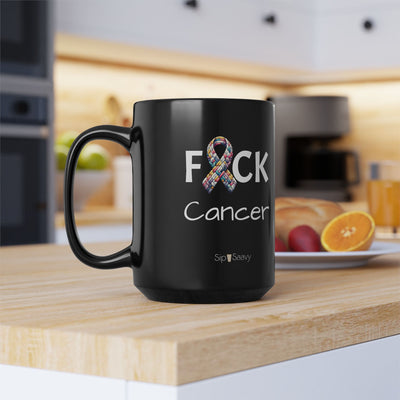 Inspirational Cancer Awareness Black Mug - Braided Strength for Warriors & Angels