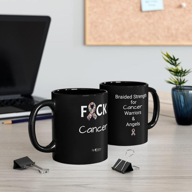 All black "F*ck Cancer" Mug - Sip-Saavy 